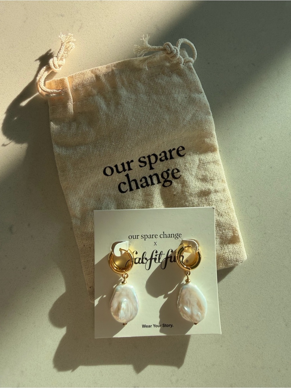 Our spare change x Fab fit fun Gold Hoop Drop Pearlescent Earrings